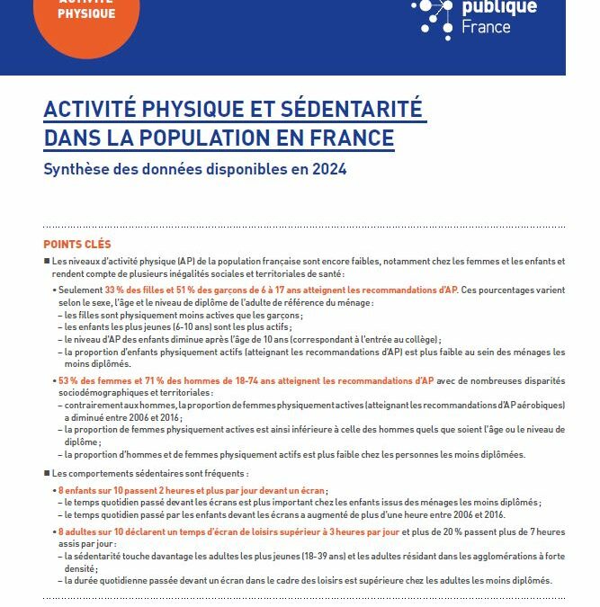 Activités physiques et sédentarité dans la population en France – Septembre 2024