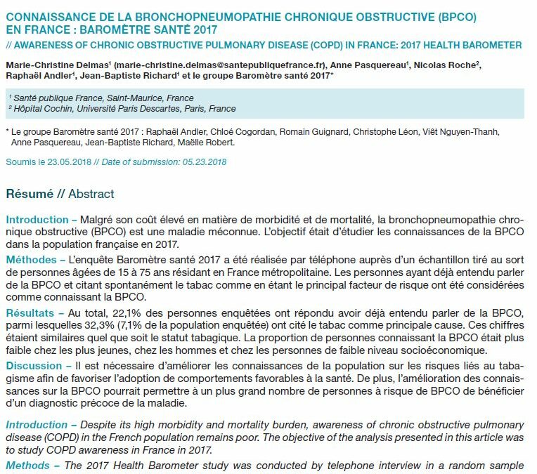 Connaissance de la Bronchopneumopathie Chronique obstructive (BPCO) en France