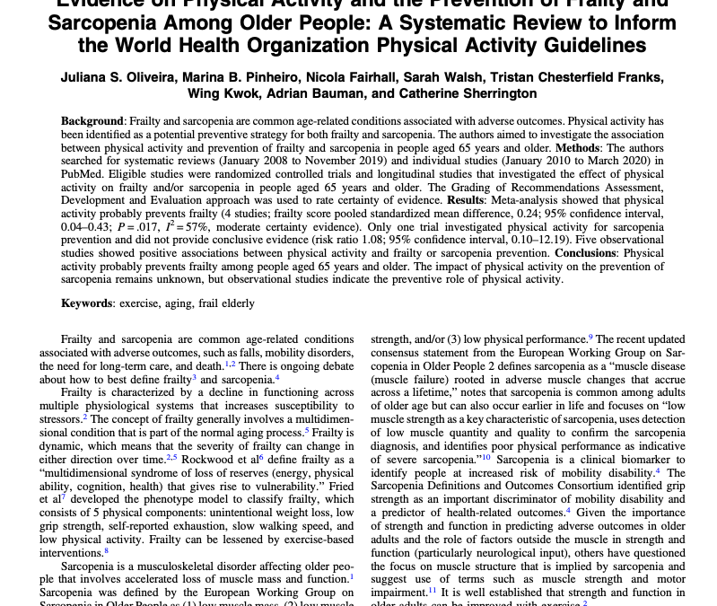 Journal of Physical Activity and Health : Evidence on Physical Activity and the Prevention of Frailty and Sarcopenia Among Older People (2020)