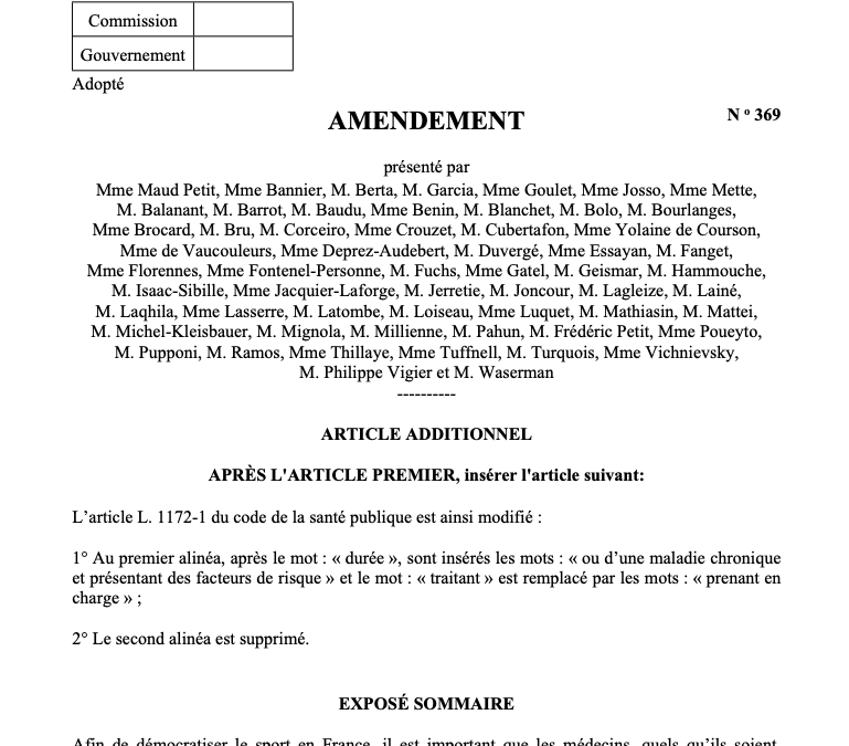 Démocratiser le sport en France – amendement du 13 mars 2021