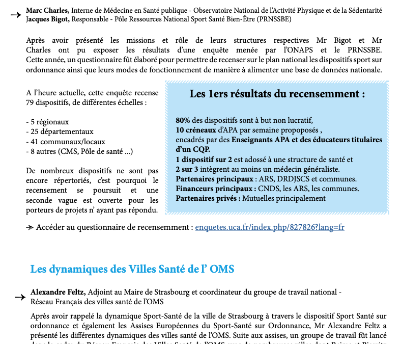 Journée Sport Santé à Reims : Les Dispositifs nationaux existants (2018)