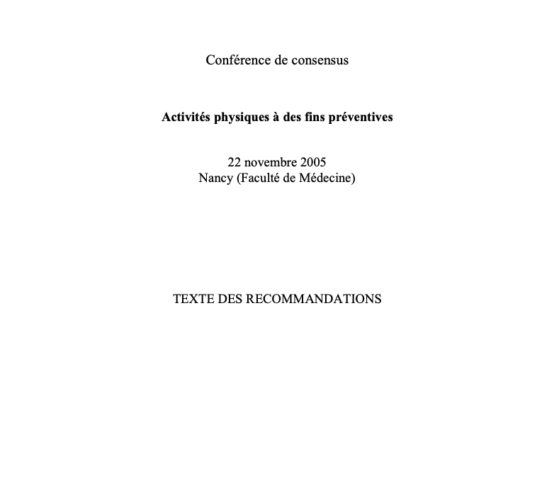 Recommandations : Activités physiques à des fins préventives (Laure) – 2005