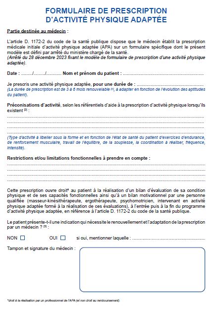 Formulaire de prescription d&rsquo;activité physique adaptée