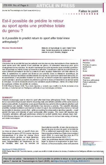 Est-il possible de prédire le retour au sport après une prothèse totale du genou ?