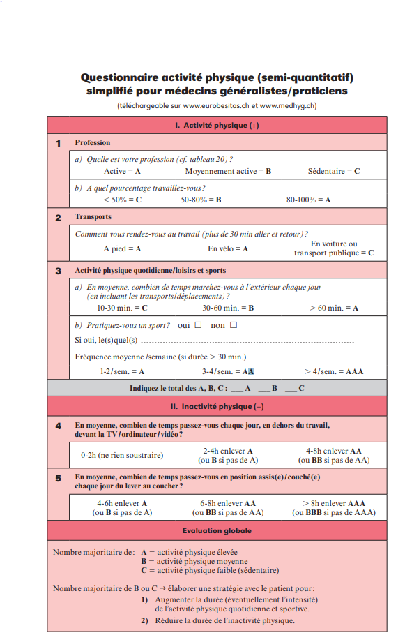 Questionnaire Activit Physique Pour M Decins G N Ralistes Praticiens Om S