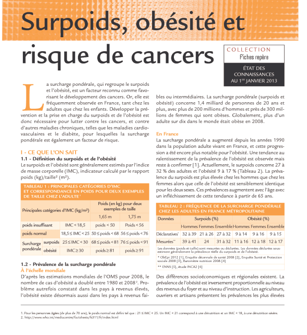 Surpoids, obésité et risque de cancers