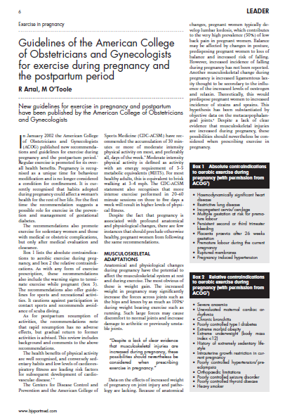 Guidelines of the American College of Obstetricians and Gynecologists for exercise during pregnancy and the postpartum period