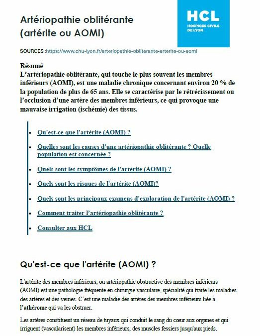 Artériopathie oblitérante (artérite ou AOMI)