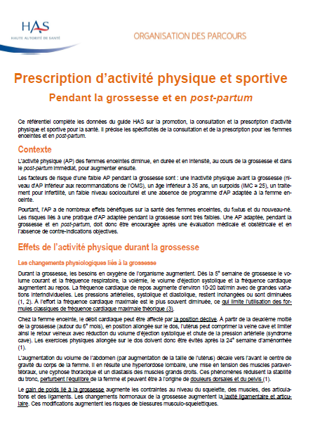 Prescription d’activité physique et sportive pendant la grossesse et en post-partum