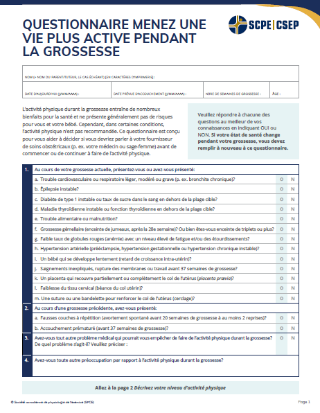 Questionnaire Menez une vie plus active pendant la grossesse